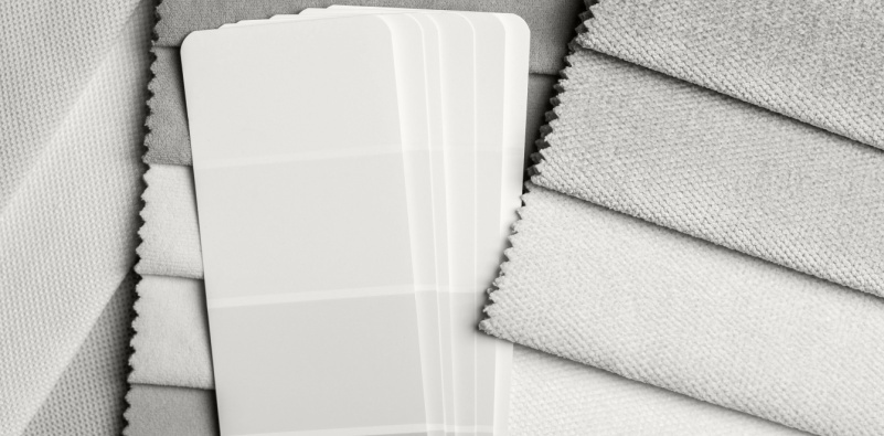 Different types of fabric in the new Cloud Dancer colour palette.